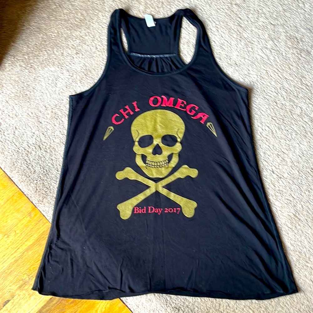 Chi Omega skull tank top - black and gold - size small